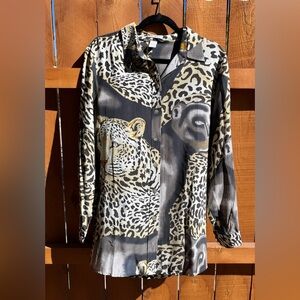 Vintage Spiegel 100% Silk Leopard Panther Printed Blouse